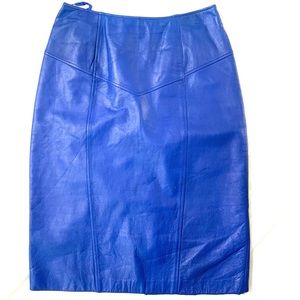 VINTAGE Pelle Cuir Electric Blue Leather Skirt